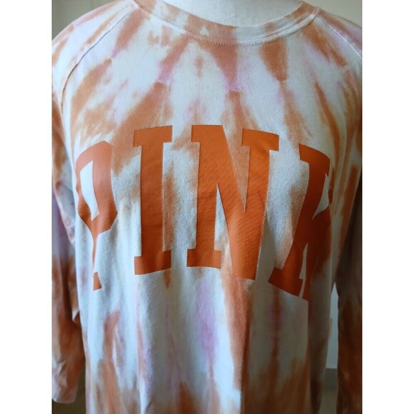 Victoria Secret "PINK" orange tie-dye t shirt 3/4 Sleeve Round Neck Medium Y2K - Picture 7 of 15